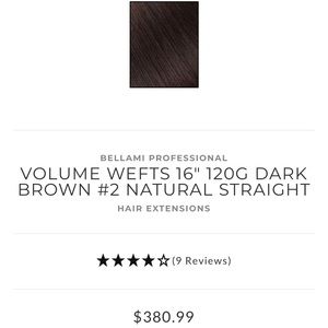 BELLAMI PROFESSIONAL
VOLUME WEFTS 16" 120G DARK BROWN #2 NATURAL STRAIGHT